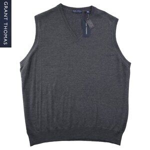 Grant Thomas Italian Merino Wool Sweater Vest Soft V-Neck Italy Gray Men XL NWT
